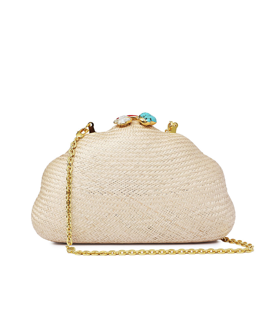 Arya Hazelnut Clutch with Coral & Turquoise & Pearl Stones