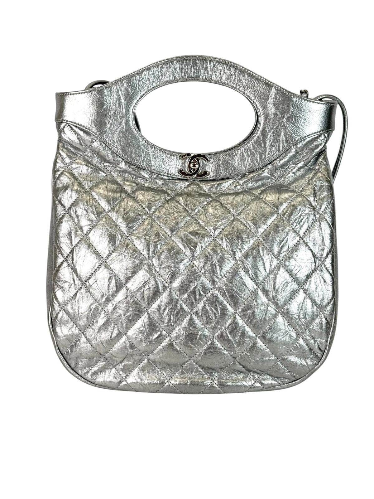 Chanel Silver Metallic Lambskin Bag with Silver Chain