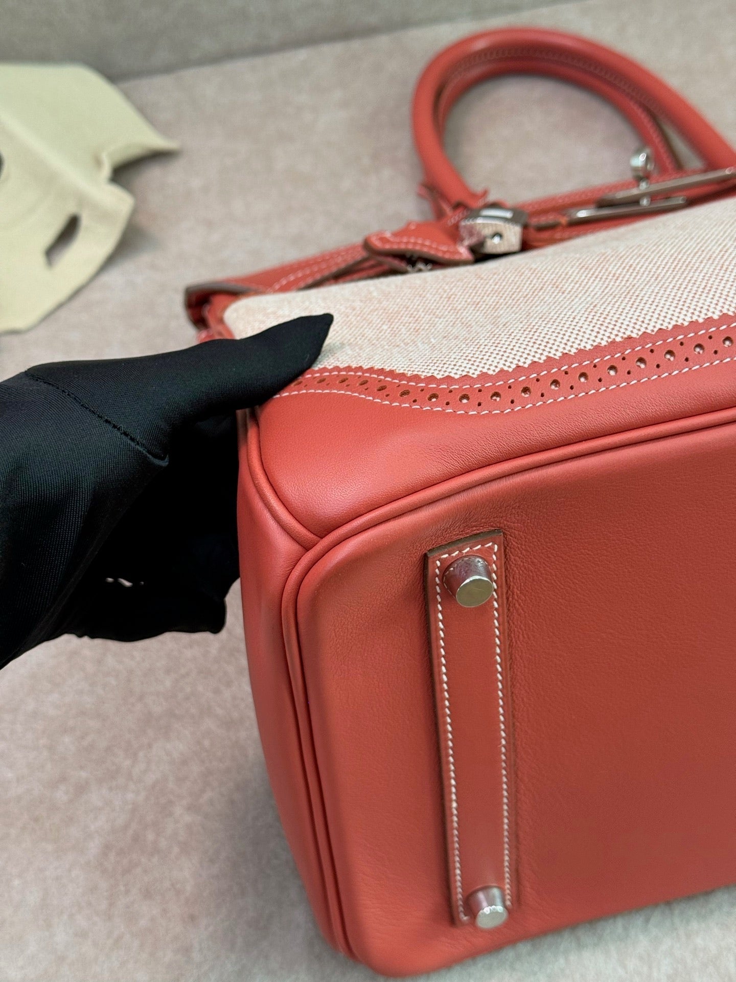 Hermès Birkin 35 Ghillies Sanguine Toile Canvas & Swift Leather Palladium Hardware