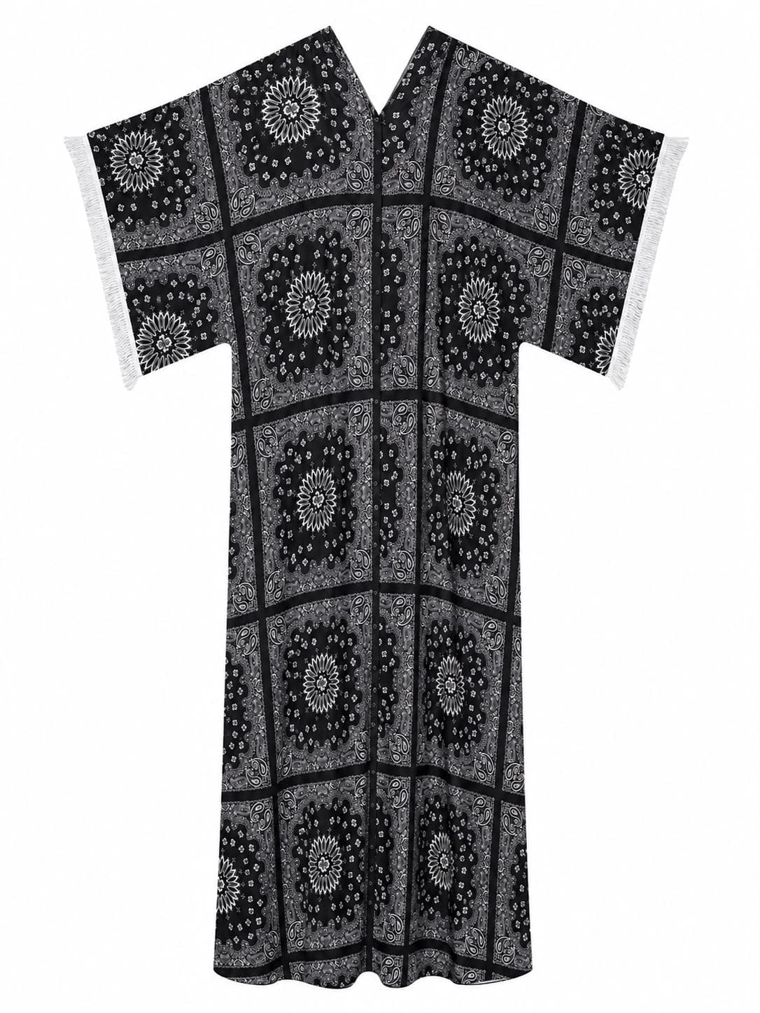 Maison Clad KAFTAN EVANGELIA BANDANA WHITE BLACK TASSELS MCL13032