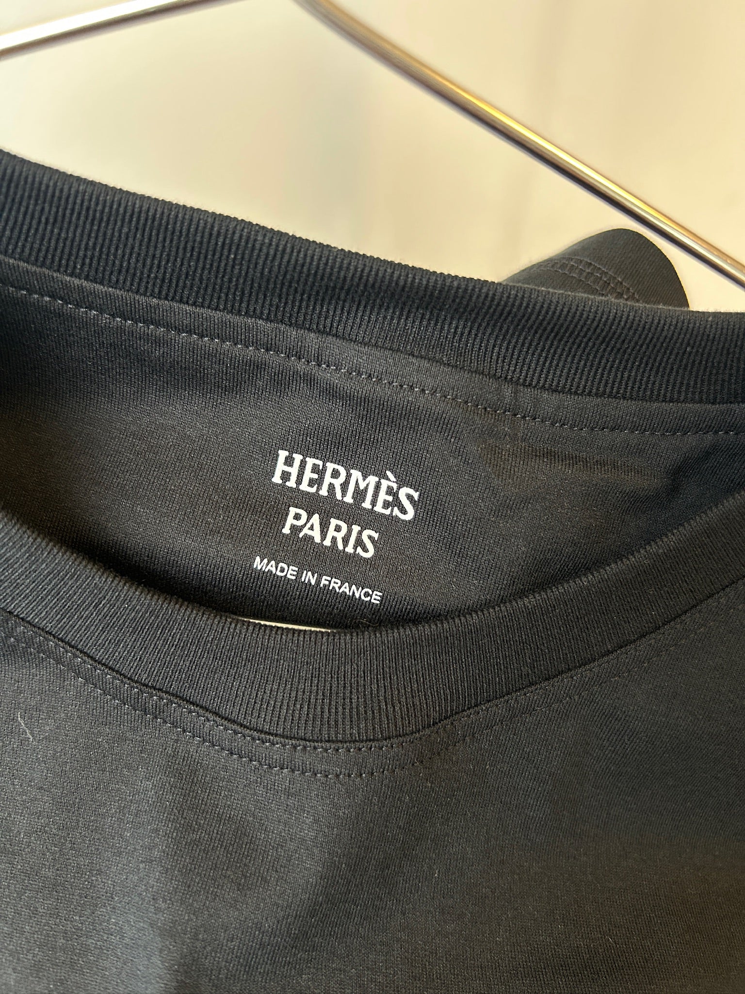 Size 38- Hermès Black Mosaique Embroidered pocket t-shirt
