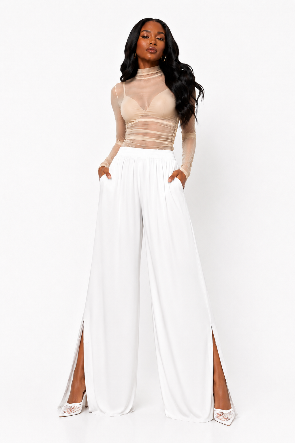 SIDE BUTTON GATHERED-WAIST TROUSERS بنطلون “OPAL”