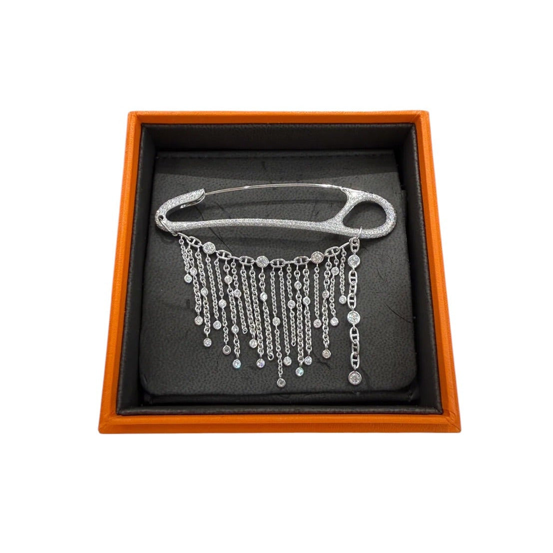 Hermès Platinum Diamond Chaine D'Ancre Punk Tassel Brooch - Unused