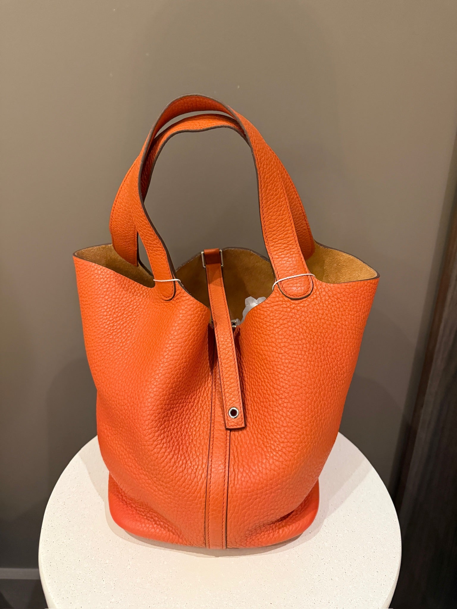 Hermès Picotin Lock 22 in orange Clemence leather with palladium hardware