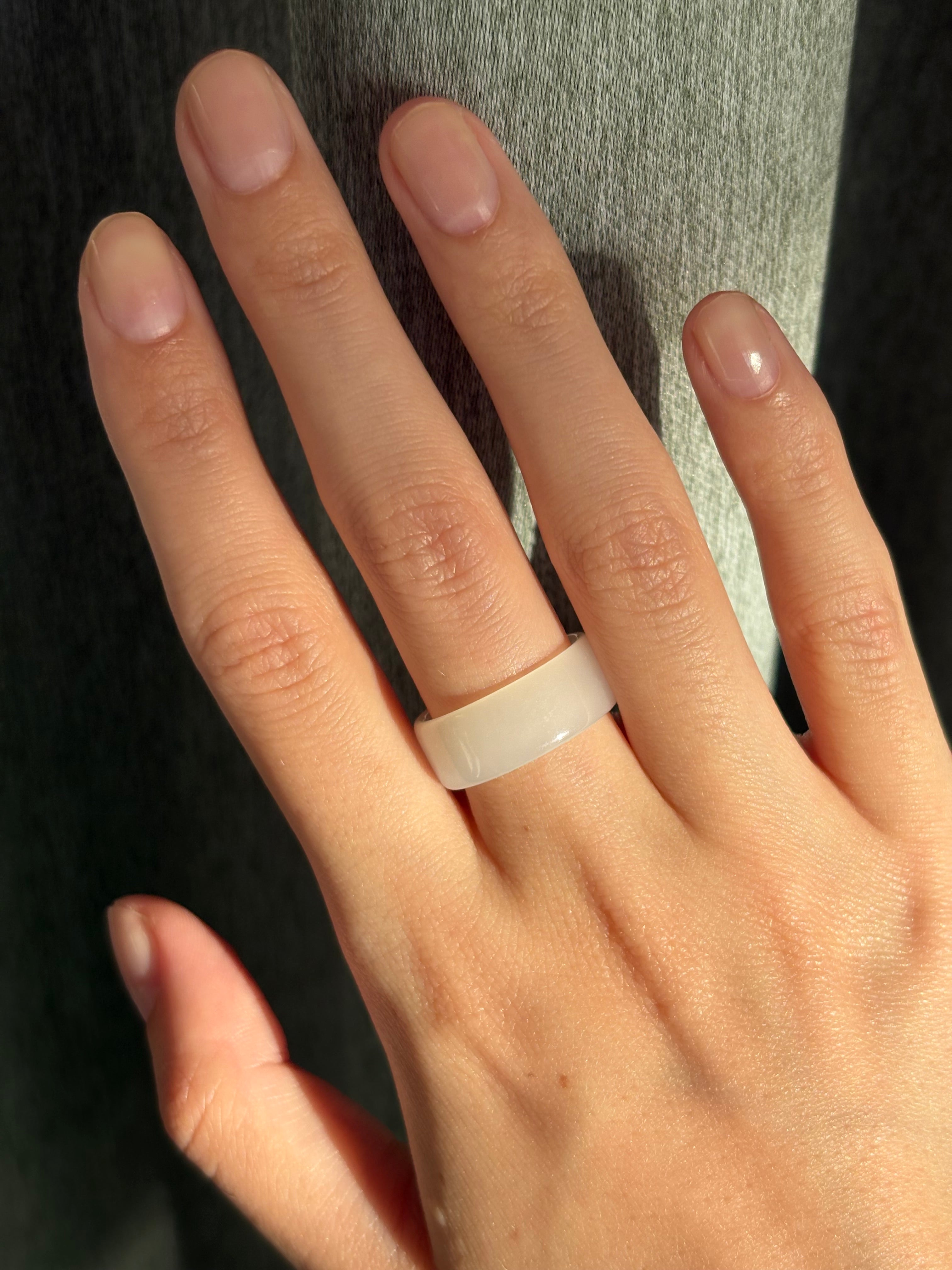 Type AAA White Jade Eternity Ring size 17mm (hand carved) DXBCS5477