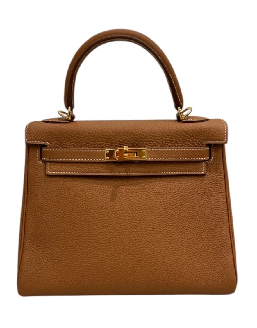 Hermes Kelly 25 in Gold Togo Retourne with GHW - Full Set