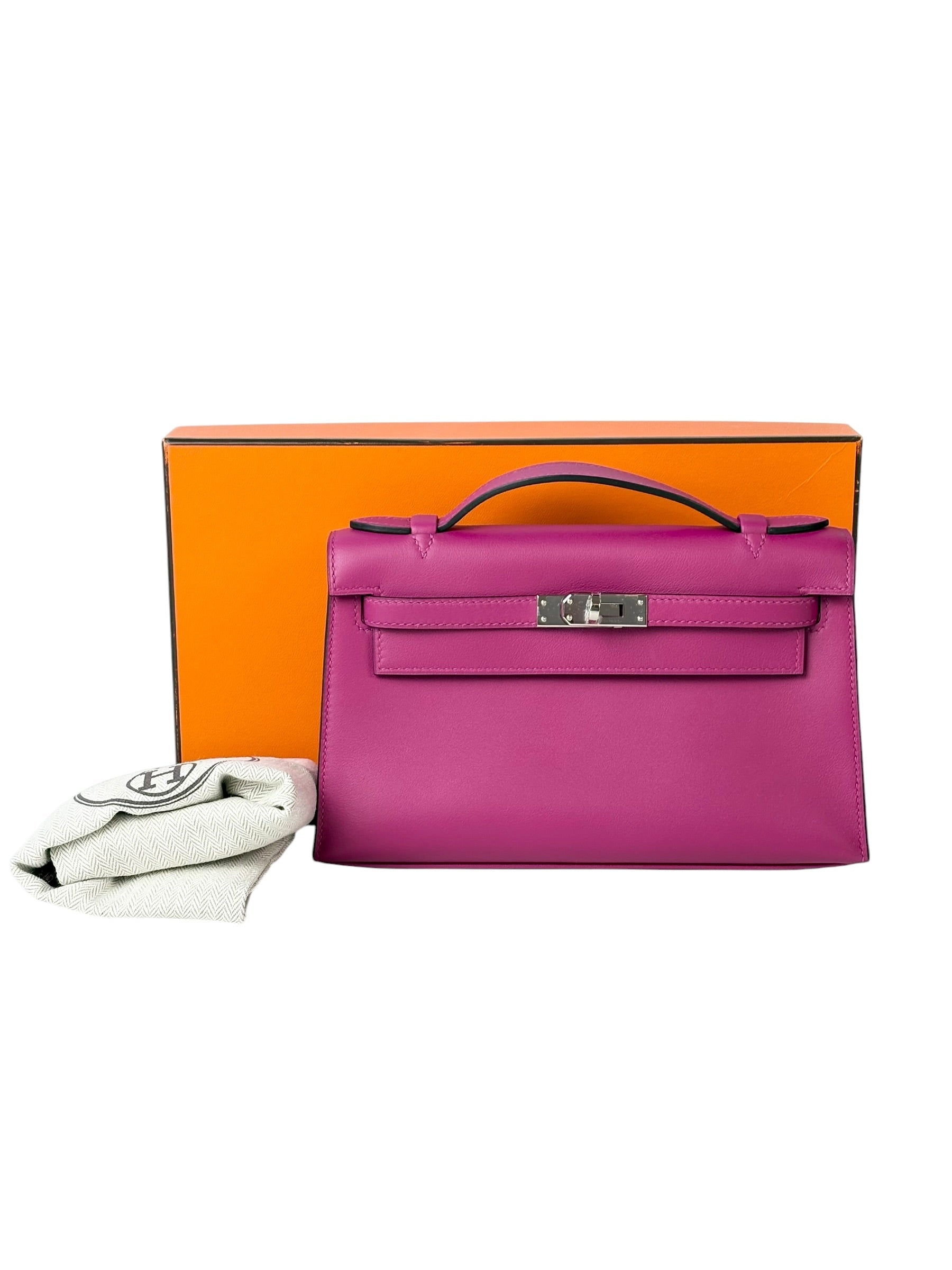 Hermes Kelly Pochette in Rose Pourpre Swift
