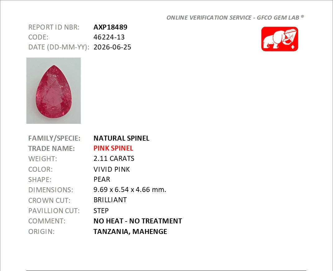 2.11ct Vivid Pink Spinel Mahenge DXBCS5742