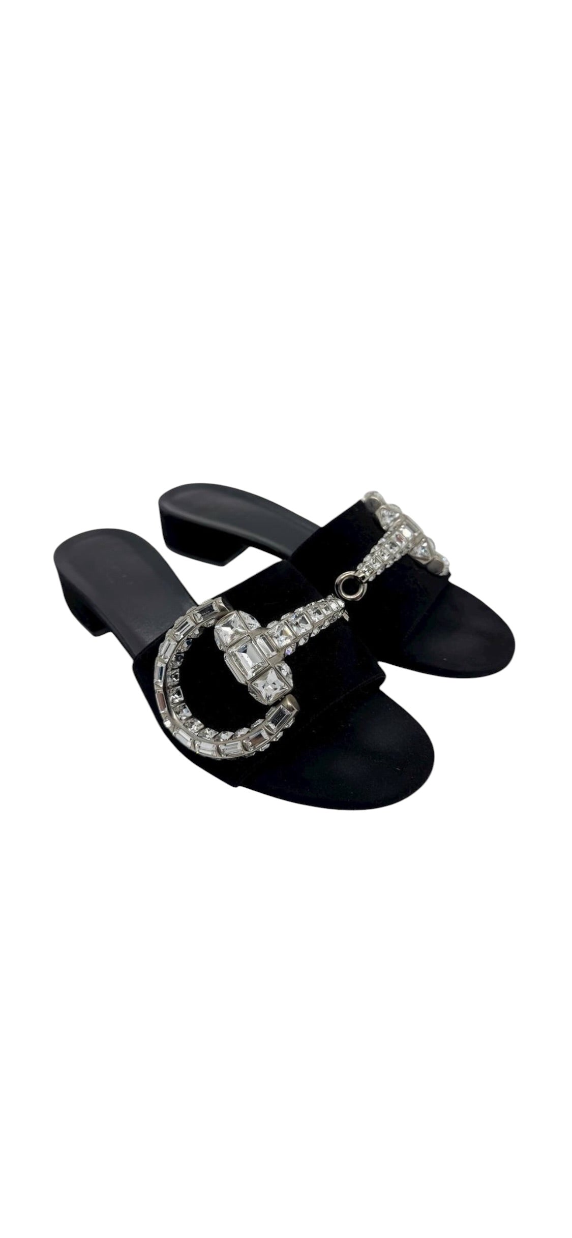 Gucci Embellished Horsebit Mules Black Sz37.5 DLT1114