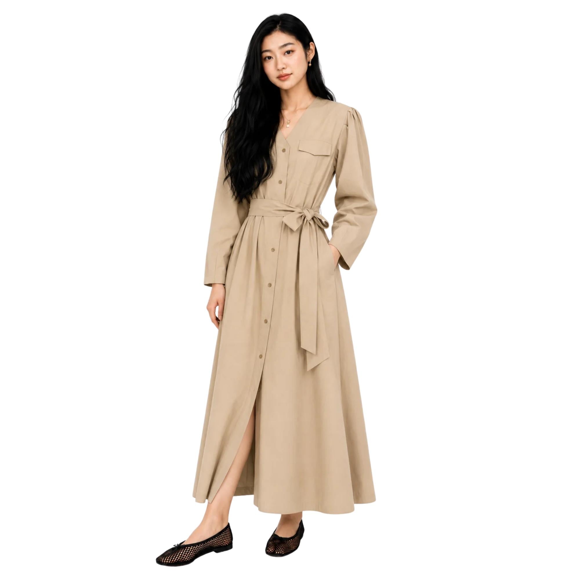 BELTED SHIRT COTTON DRESS (فستان) "LUMIÈRE"