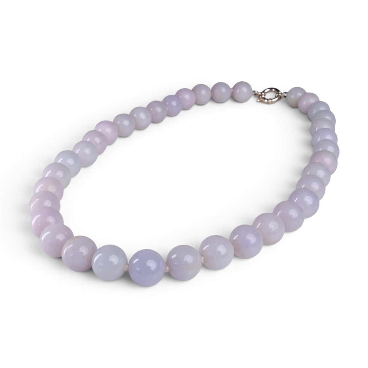BHDN82 Type A White Jadeite Necklace With 925 Sterling Silver Clasp