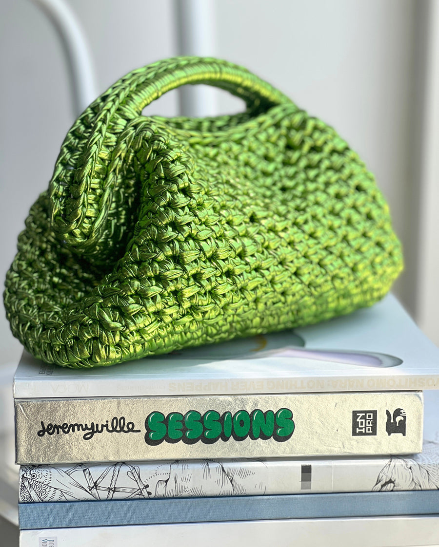 Metallic Handmade Braid Bag Lime Green