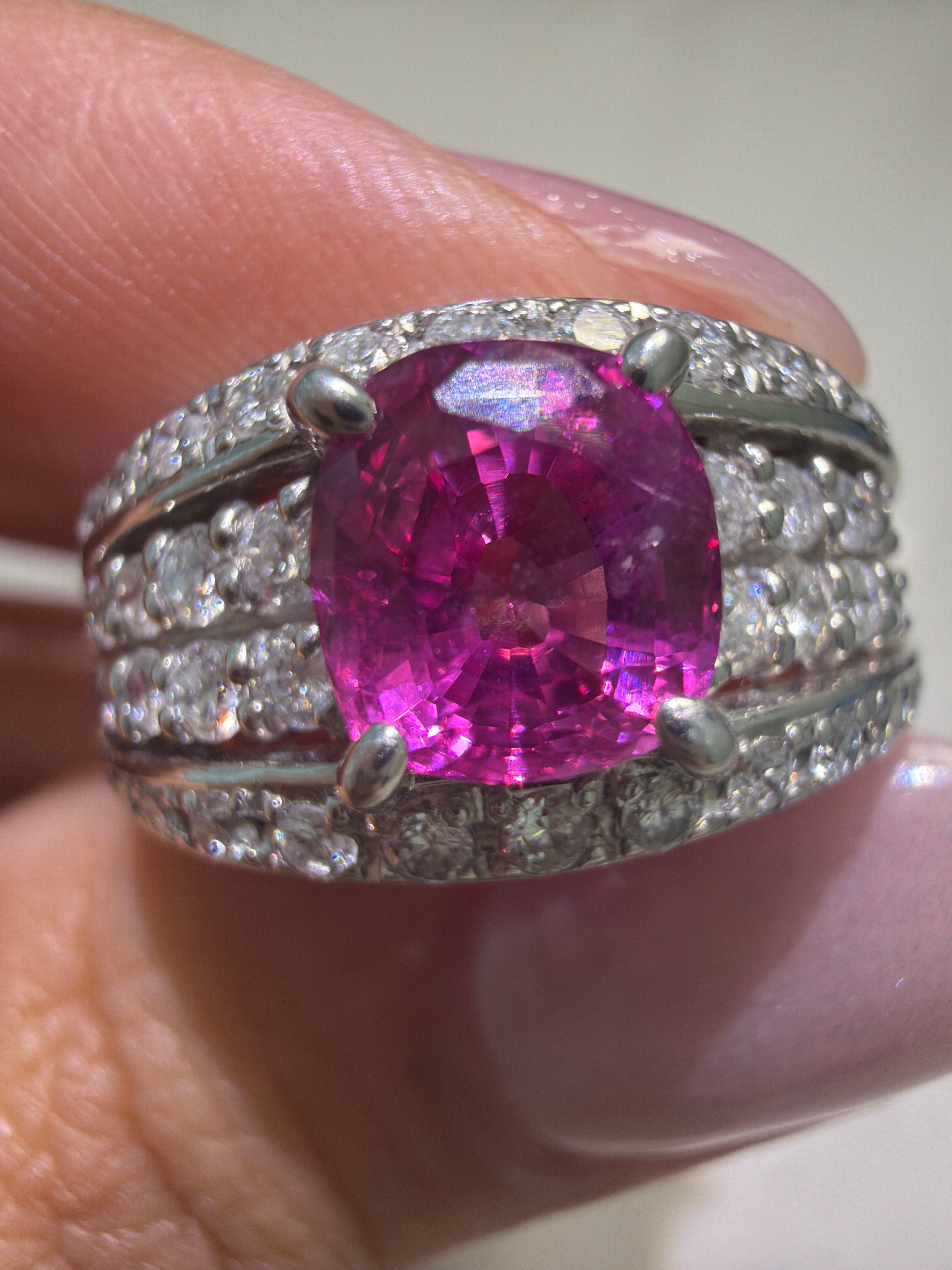 Pink Sapphire Ring in Pt900 - S1.7ct / D0.65ct 0417 JJC0627