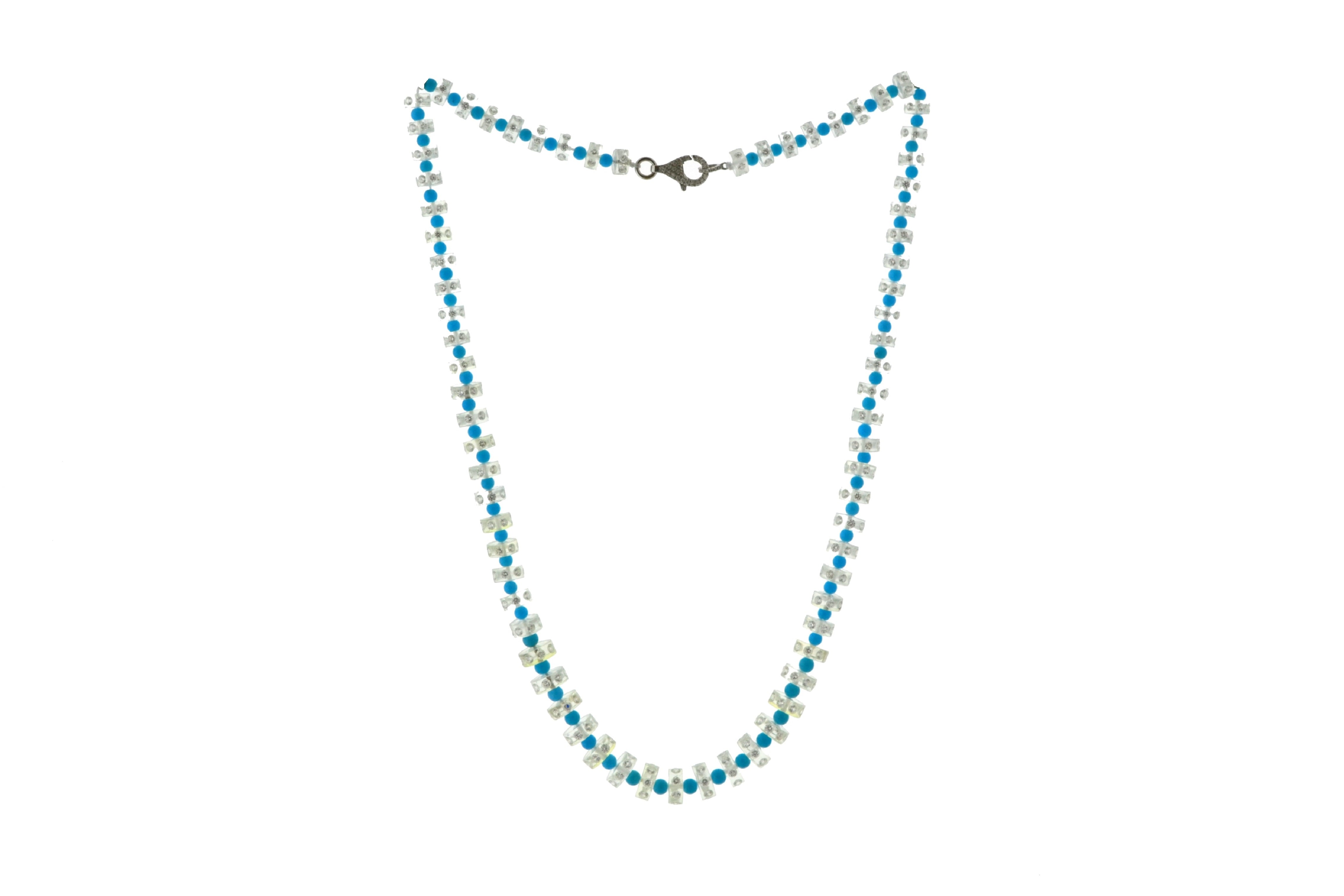 17.11ct TURQUOISE BEADS WH SD NECKLACE C13211