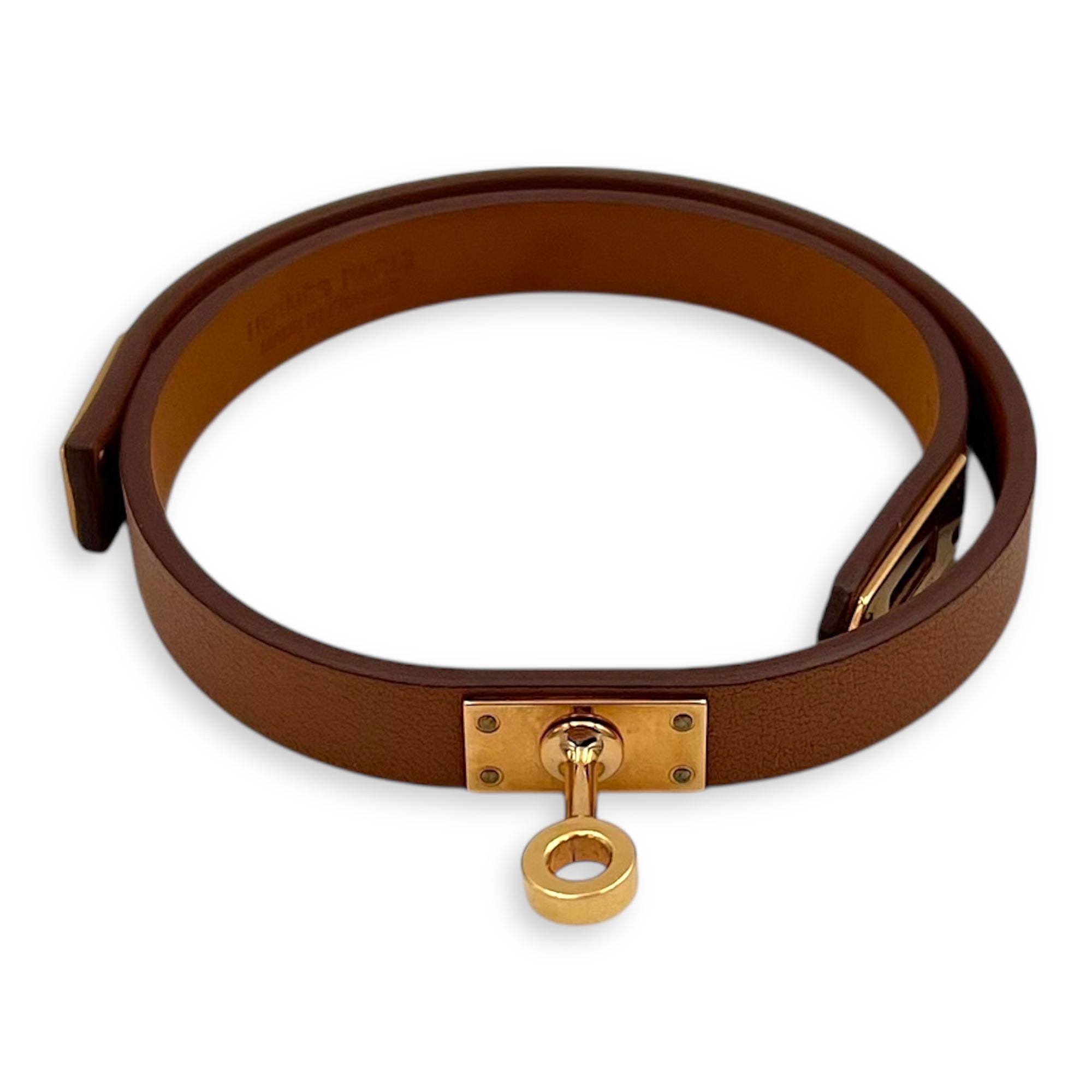 Hermès Mini Kelly T2 Brown Bracelet in Calfskin, Rose Gold hardware C2509-008066VZ