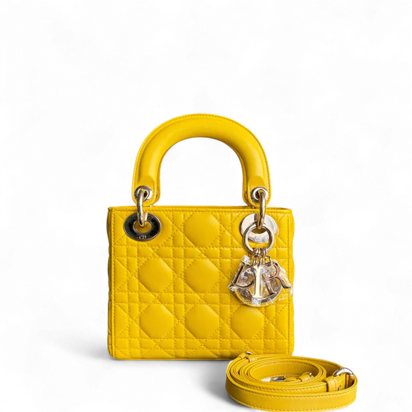 DIOR LADY MINI - CANNAGE LAMBSKIN YELLOW GOLD HARDWARE ADJUSTABLE STRAP SYCM591