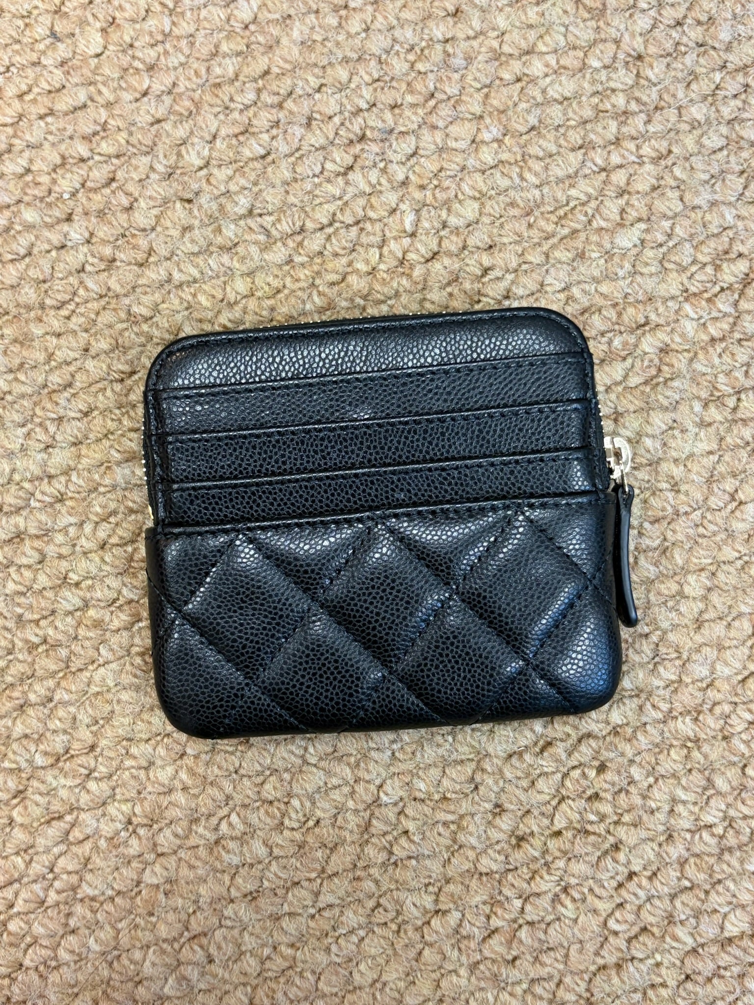 Chanel Caviar Quilted Zip Card Holder Wallet Black