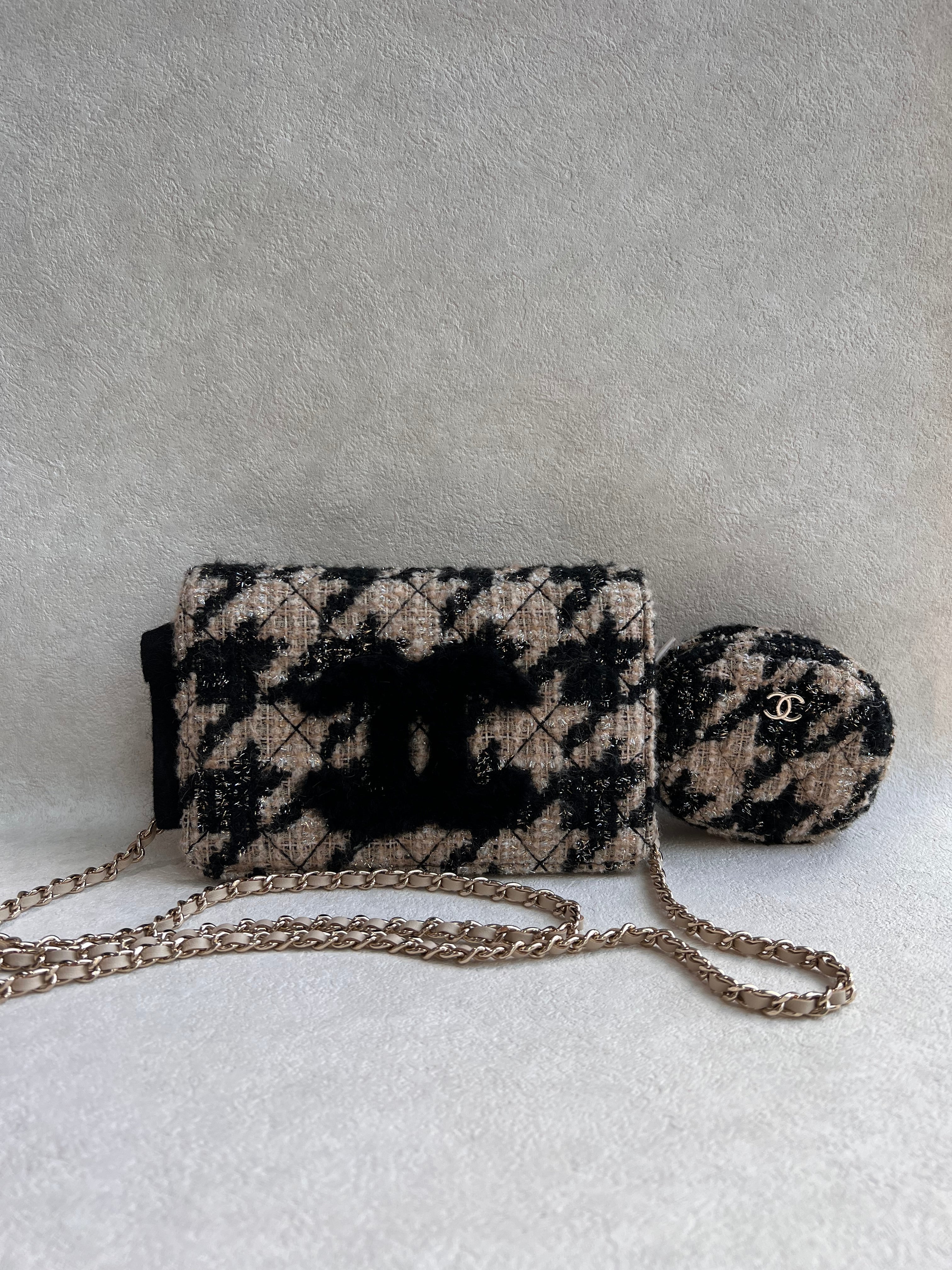 Chanel Tweed/Shearling Beige/Black WOC with Pouch GHW SYCB1140