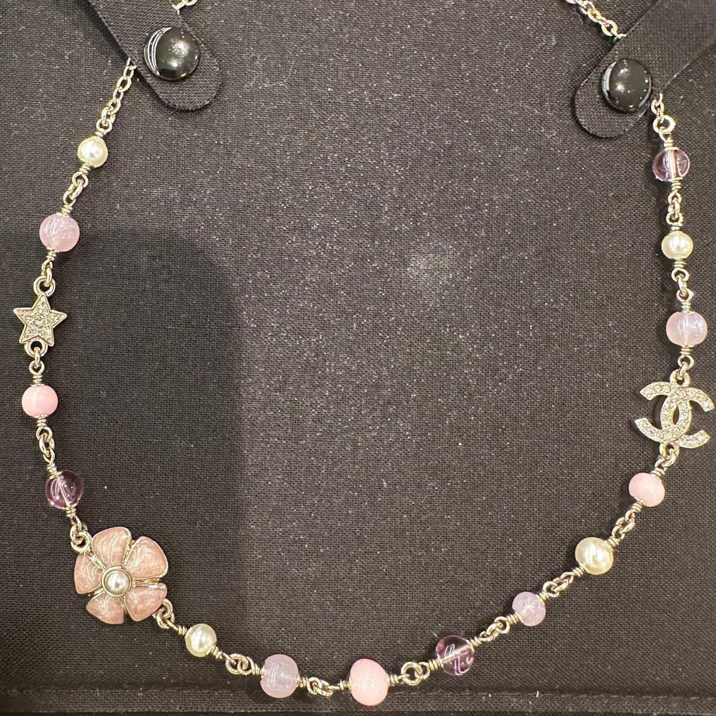 Chanel Necklace Pink Flower with Pearls