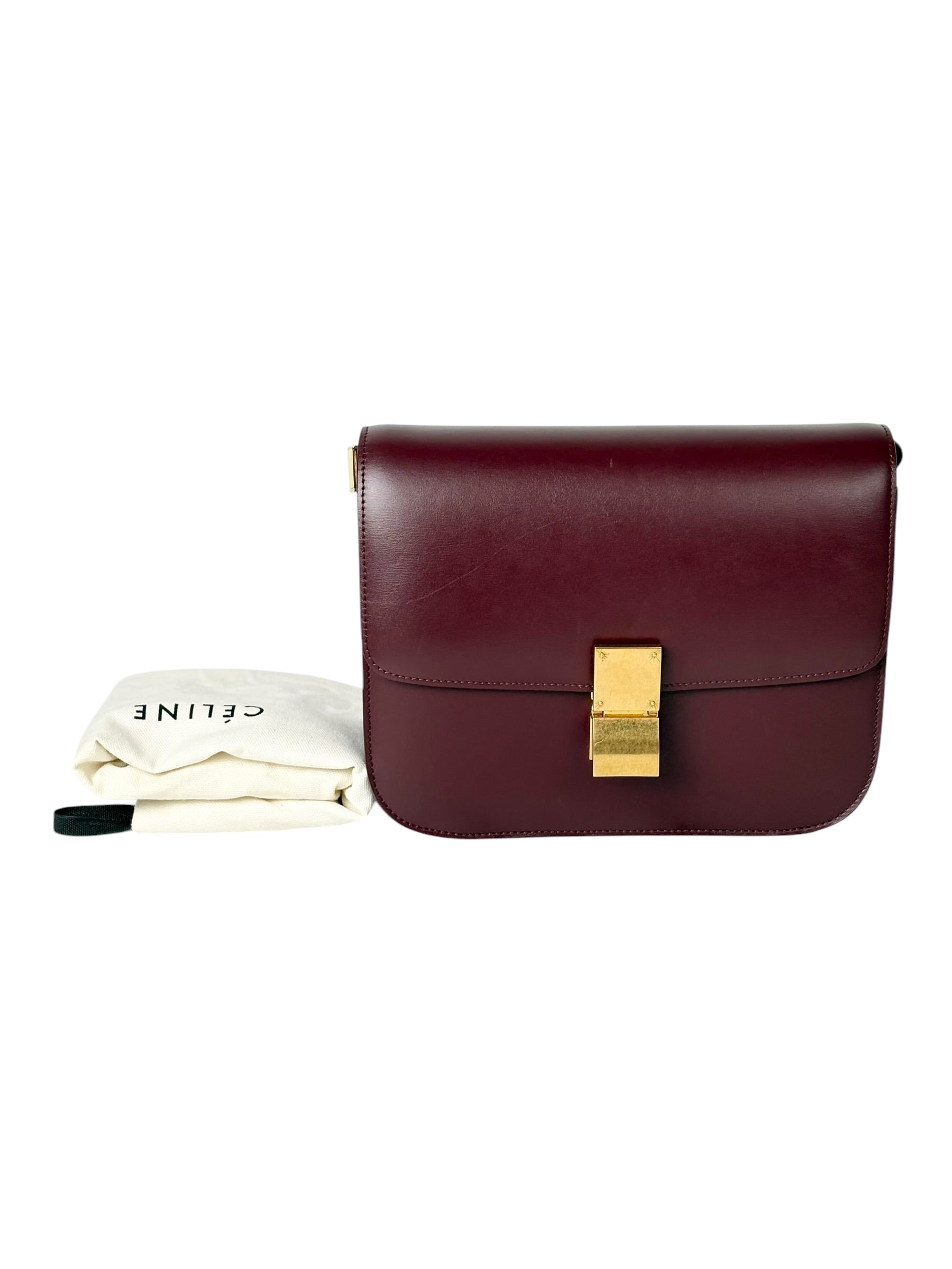 Celine Burgundy Medium Classic Box Bag