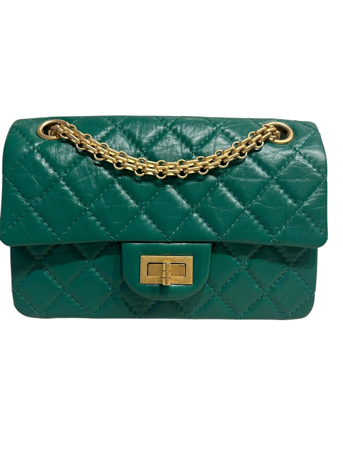 Chanel Green Mini 2.55 Chanel Bag with Gold Hardware - Full Set