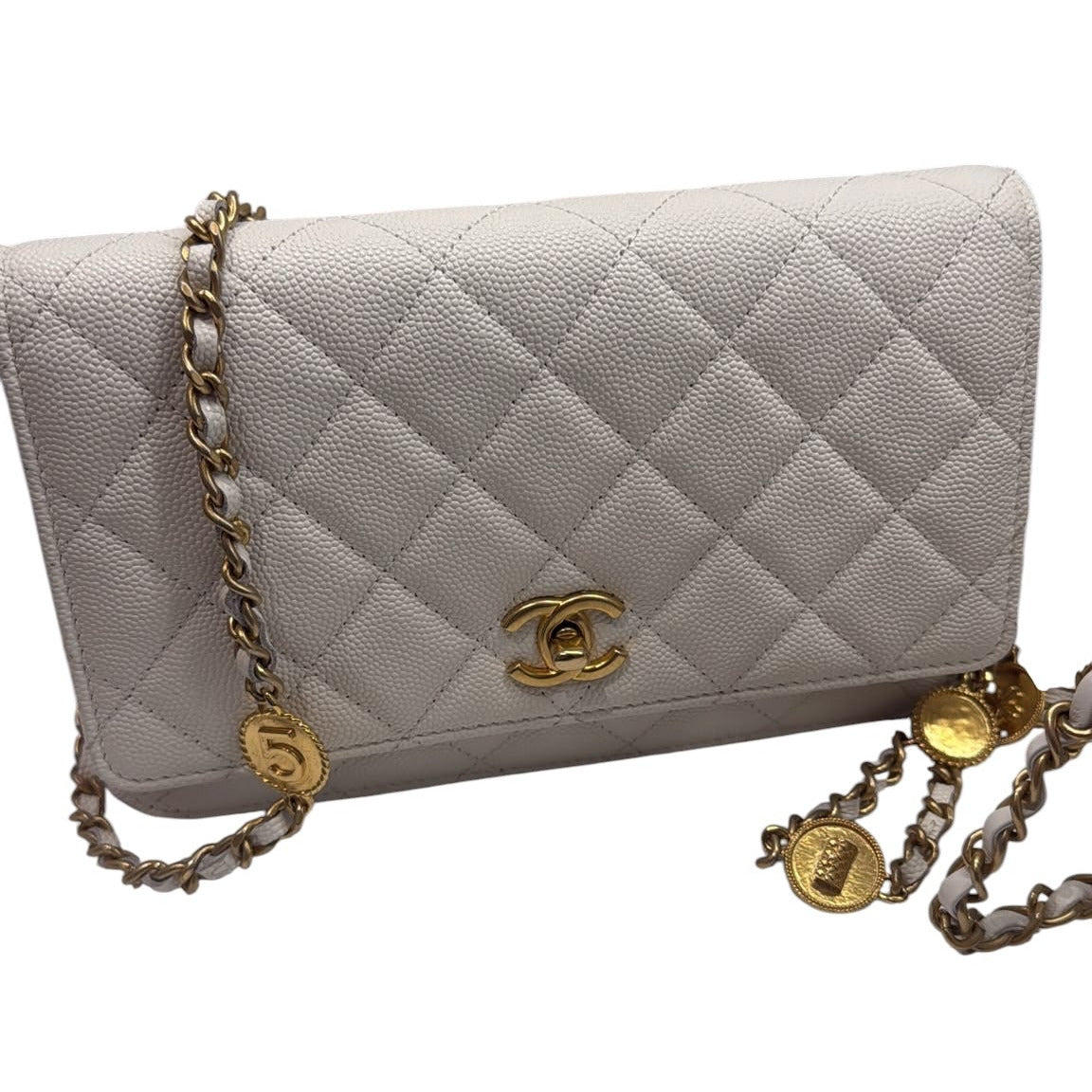 Chanel White Caviar WOC with Charms