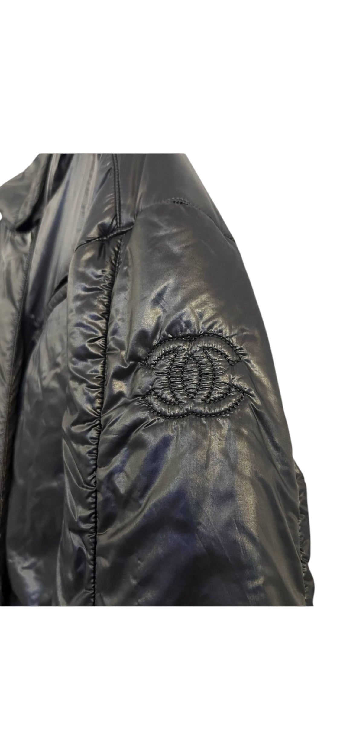 Chanel Puffer Jacket Black Sz 38 DLT8187