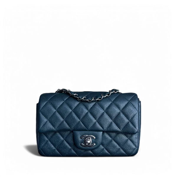 CHANEL CLASSIC FLAP MINI - 20CM CAVIAR QUILTED DARK BLUE GREEN SILVER HARDWARE SERIES 20 SYCM565