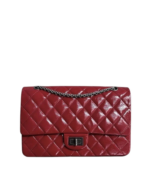 CHANEL 2.55 REISSUE 227 - QUILTED AGED GLAZED CALFSKIN RED SILVER HARDWARE SERIES 14 SYCMCA121