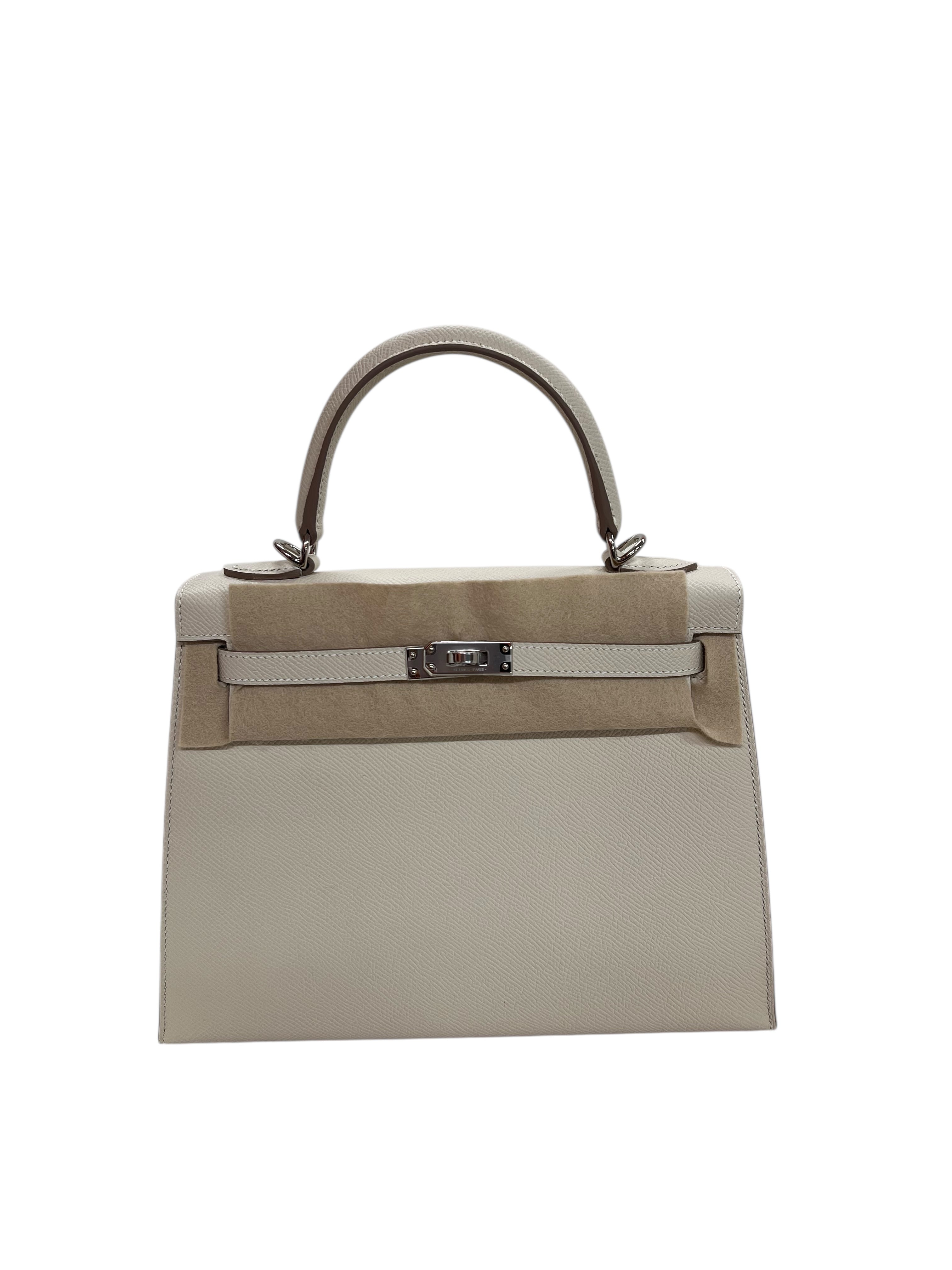 Hermes Kelly 25 Sellier Craie Epsom PHW #W SKCJB-286726