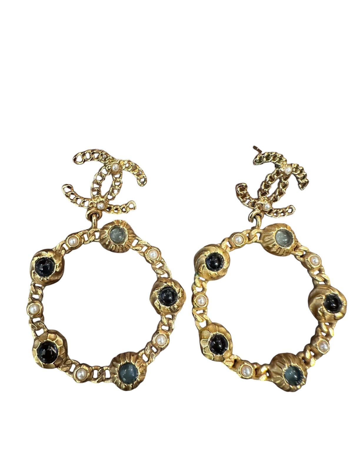 Chanel CC Hoop Earrings with Gripoix