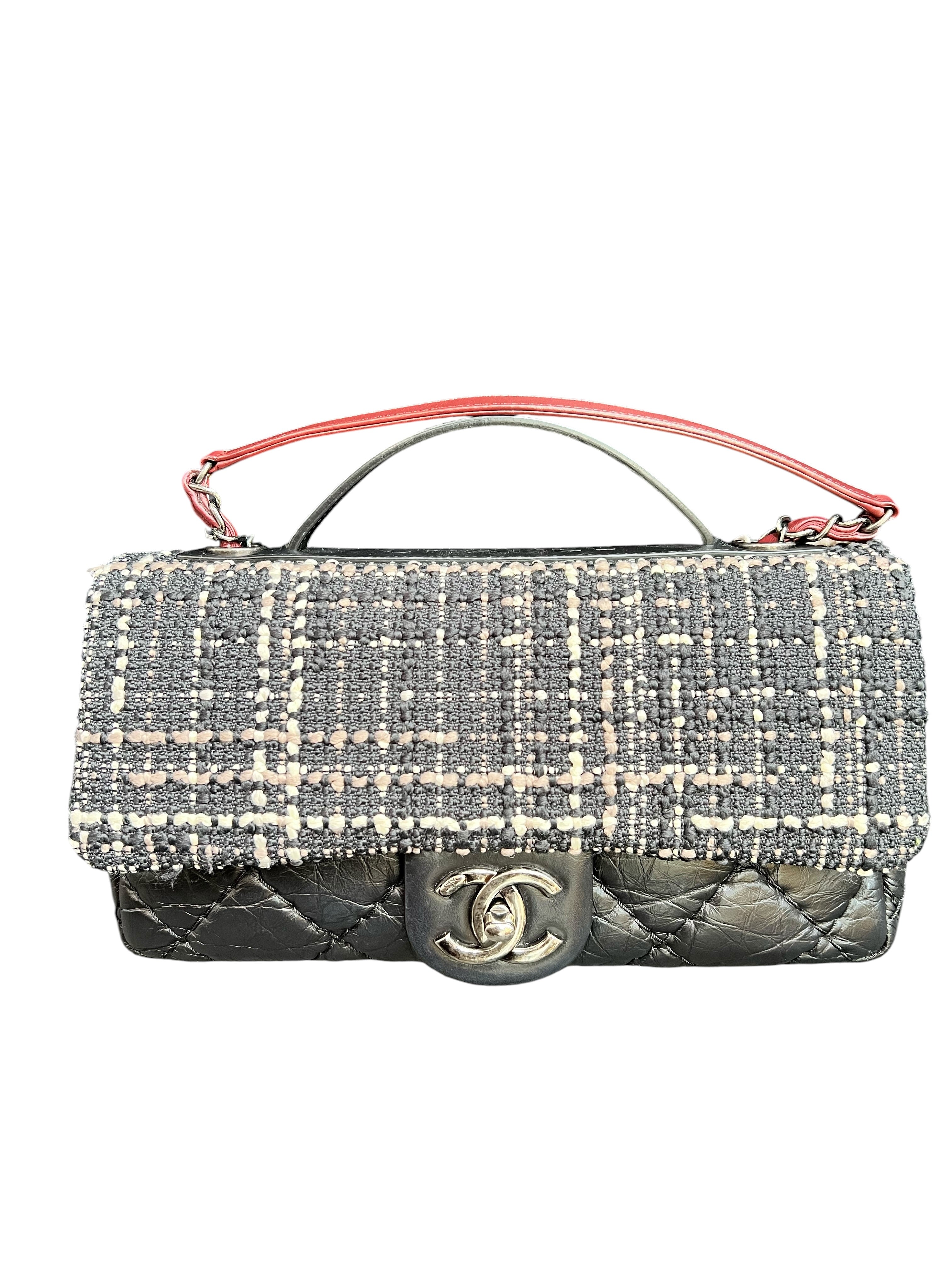 Chanel Airline Tweed Top Handle Black RHW SYCYE2911