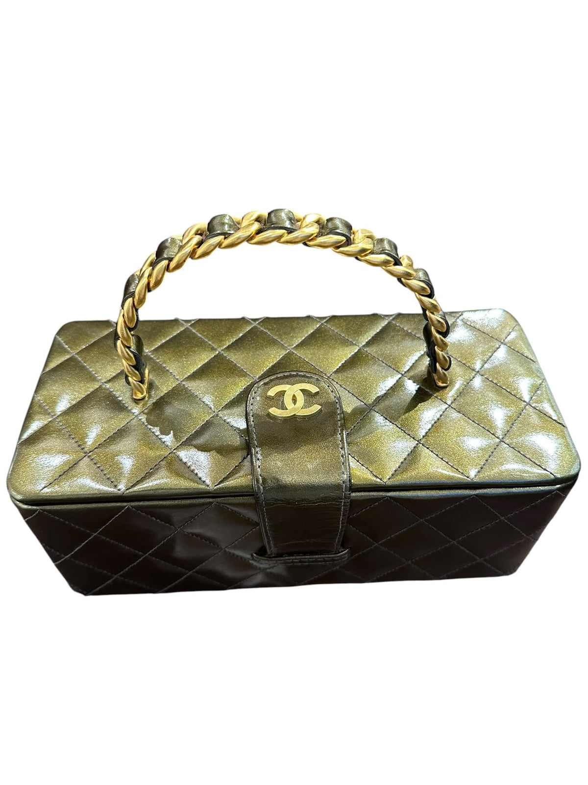 Chanel Vintage Olive Green Metallic Rectangle Vanity