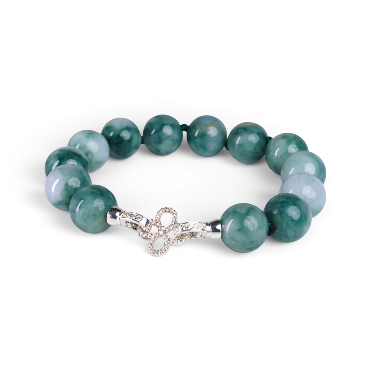 CBDN52 Type A Burmese Floating Flower Jadeite Bracelet, 13mm Beads