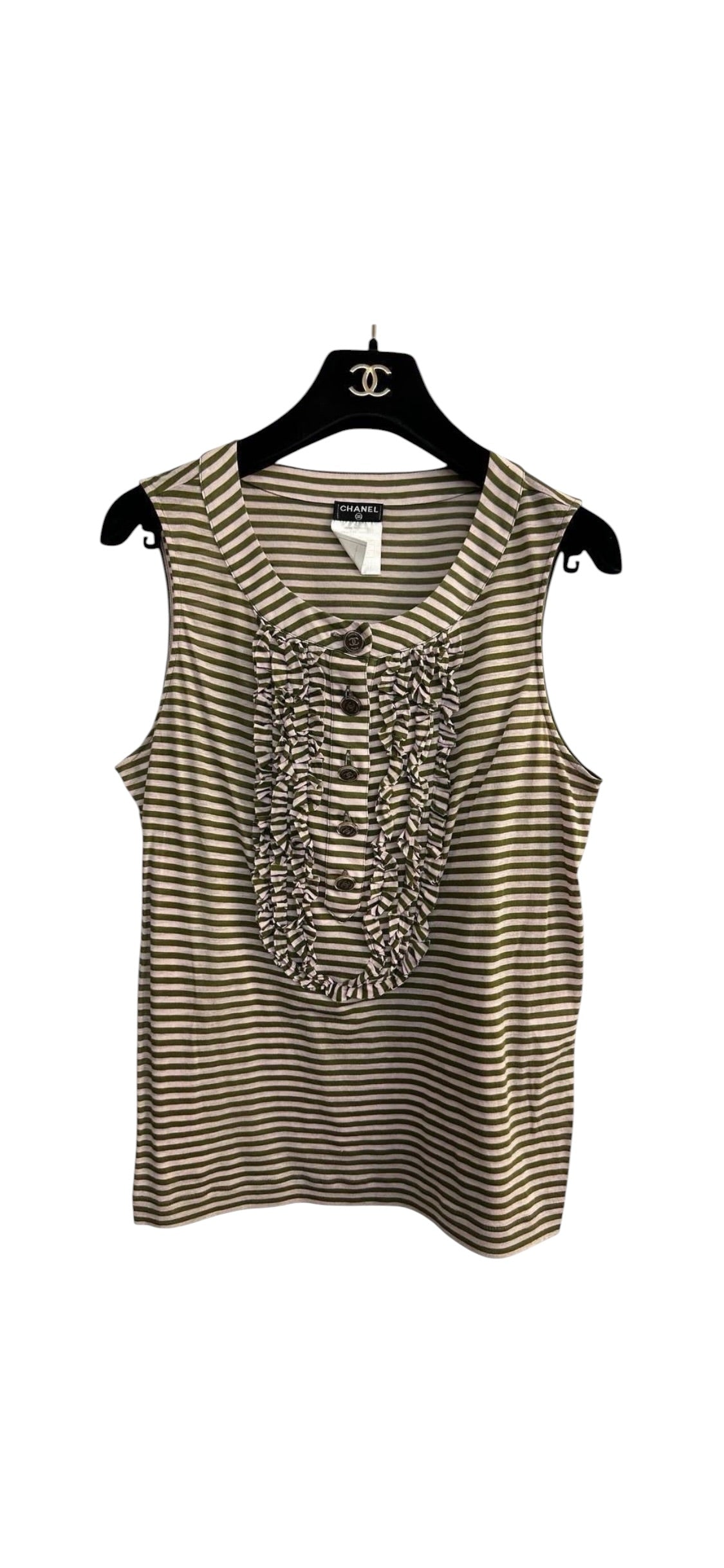 Chanel CC Striped Frills Sleeveless Top Sz42 DLT5223