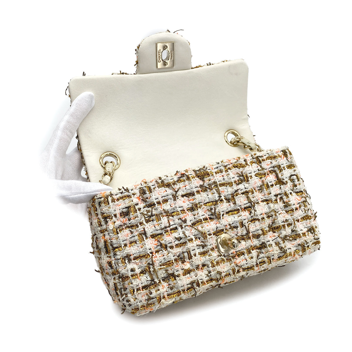 CHANEL MINI MATELASSE CHAIN SHOULDER BAG MULTICOLOR TWEED GOLD HARDWARE 90311834