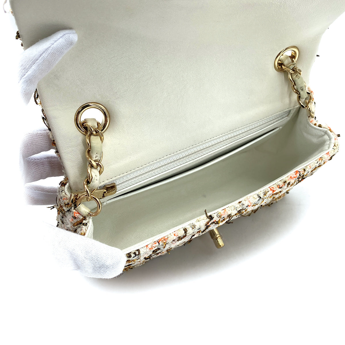 CHANEL MINI MATELASSE CHAIN SHOULDER BAG MULTICOLOR TWEED GOLD HARDWARE 90311834