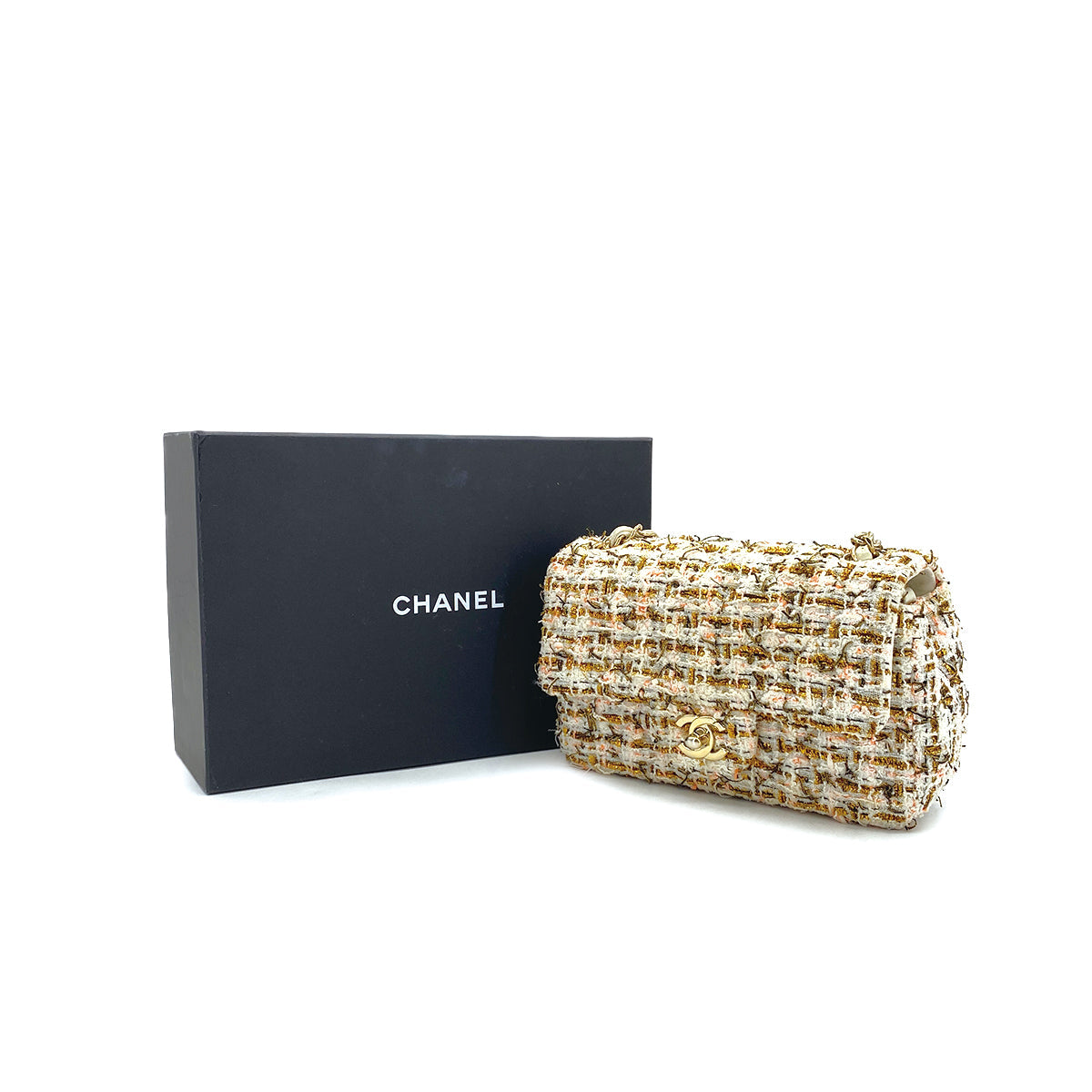CHANEL MINI MATELASSE CHAIN SHOULDER BAG MULTICOLOR TWEED GOLD HARDWARE 90311834
