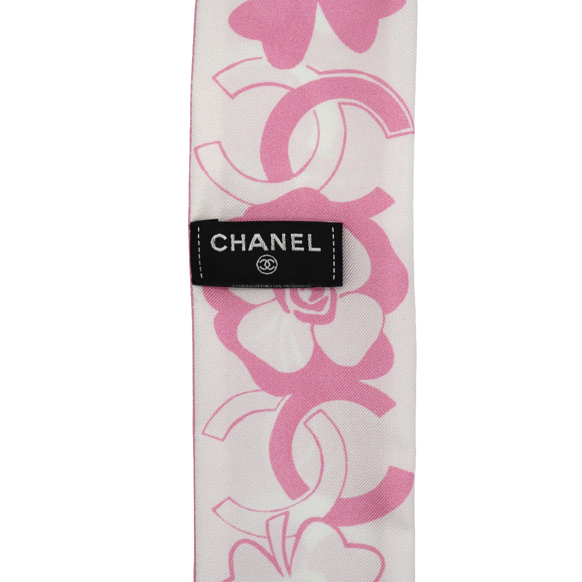 CHANEL CAMELLIA PATTERN SCARF HAIR BAND PINK WHITE SILK ACCESSORY 90339429