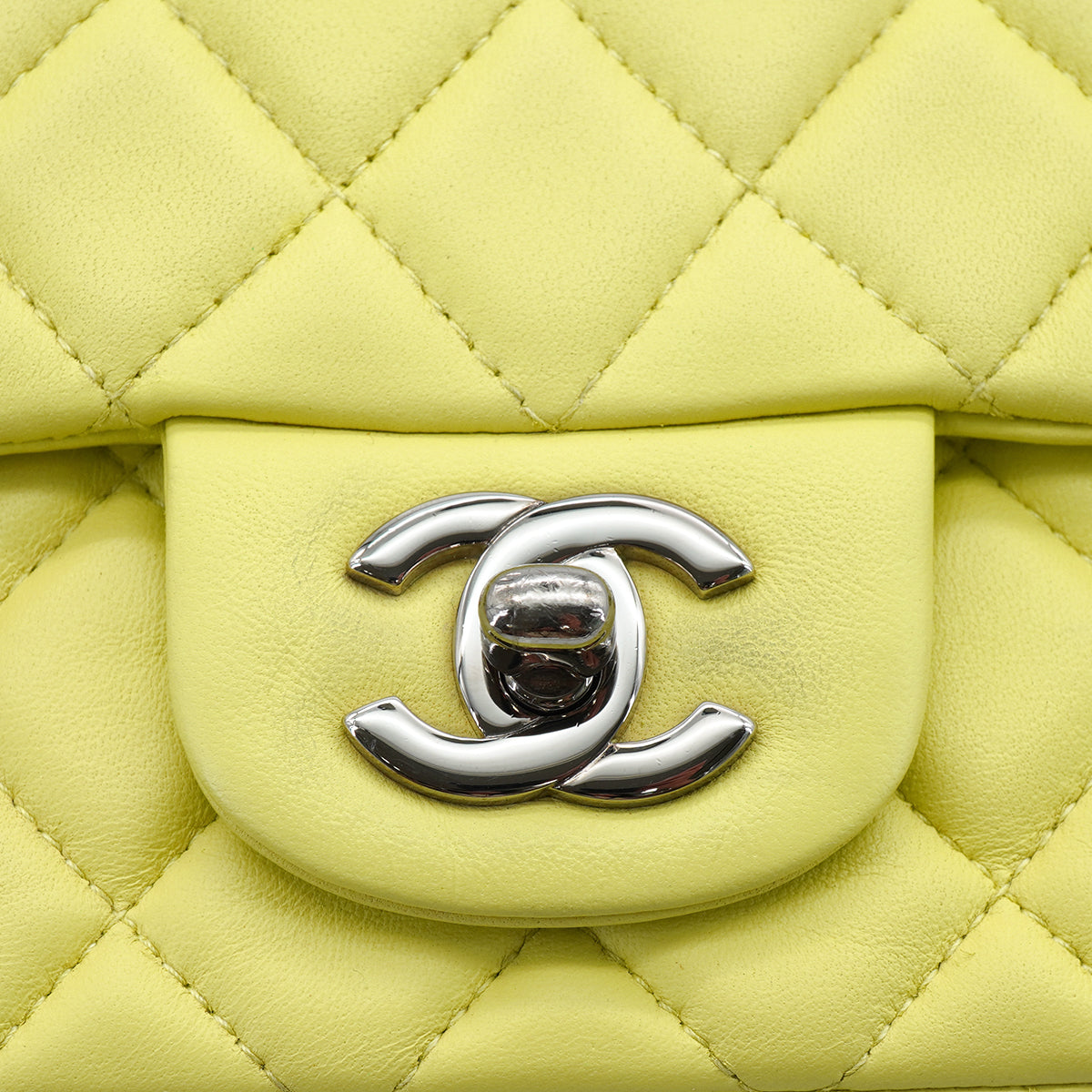 CHANEL MINI SQUARE 17 CHAIN SHOULDER BAG YELLOW LAMB SKIN SILVER HARDWARE 90333724