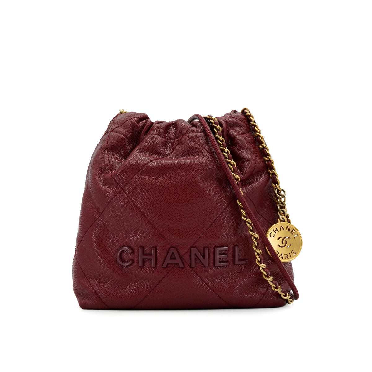 CHANEL 22 MINI CHAIN SHOULDER BAG BORDEAUX CAVIAR SKIN GOLD HARDWARE 90335879