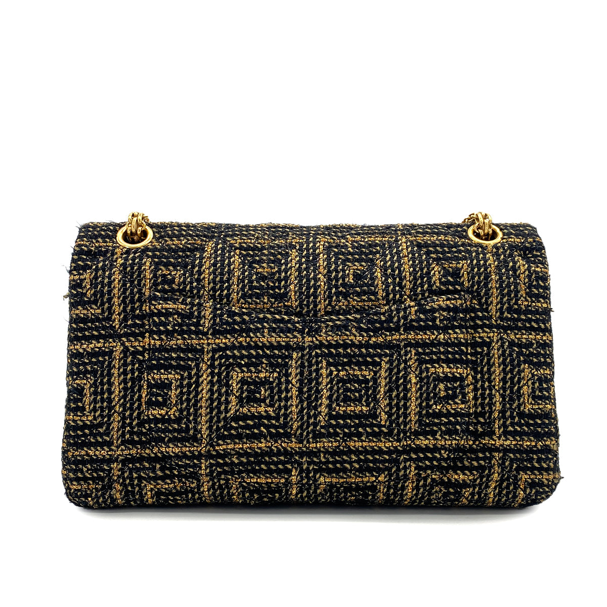 CHANEL 2.55 CHAIN SHOULDER BAG BLACK GOLD TWEED GOLD HARDWARE 90321633