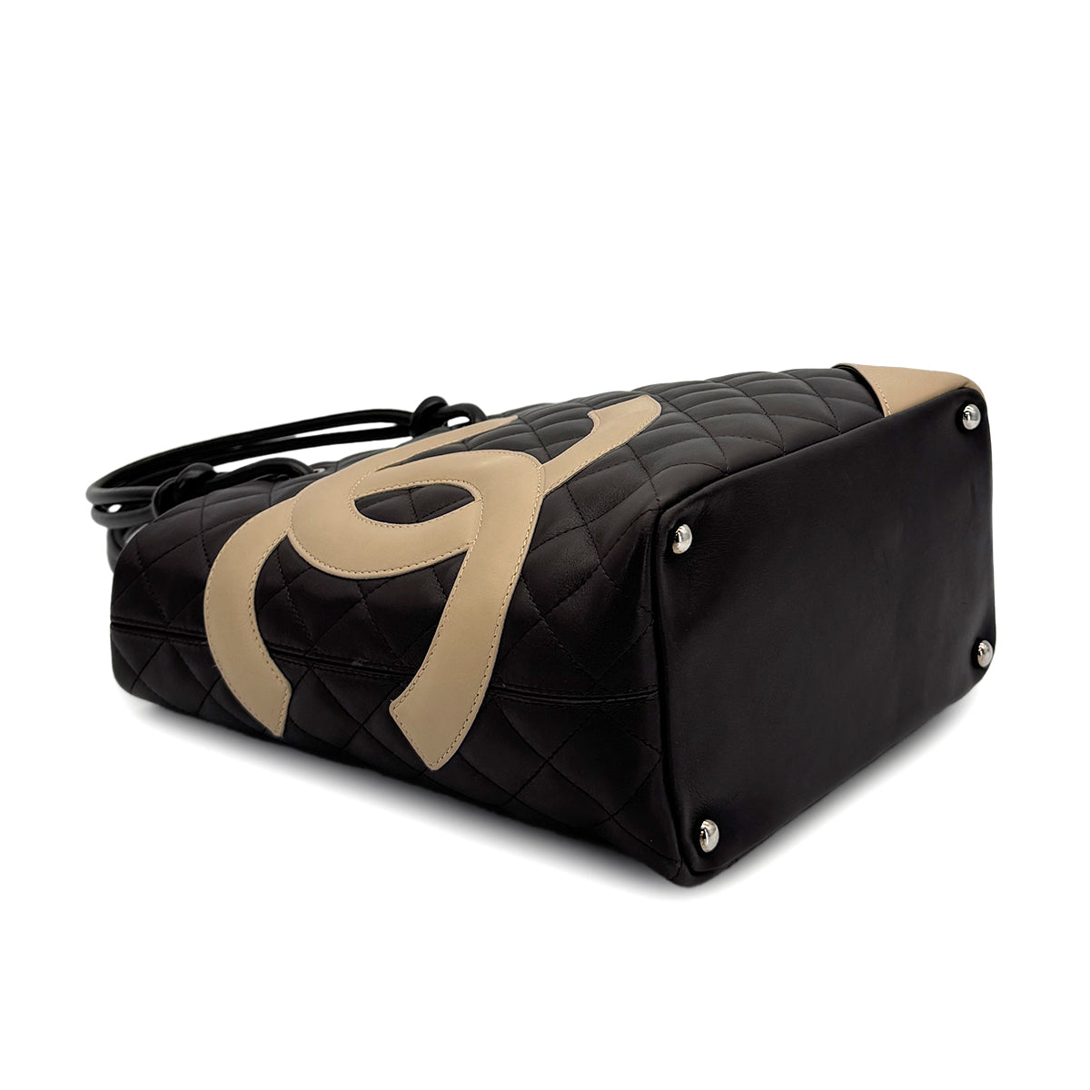 VINTAGE CHANEL CAMBON LINE SMALL TOTE BAG BROWN BEIGE LEATHER 90311878