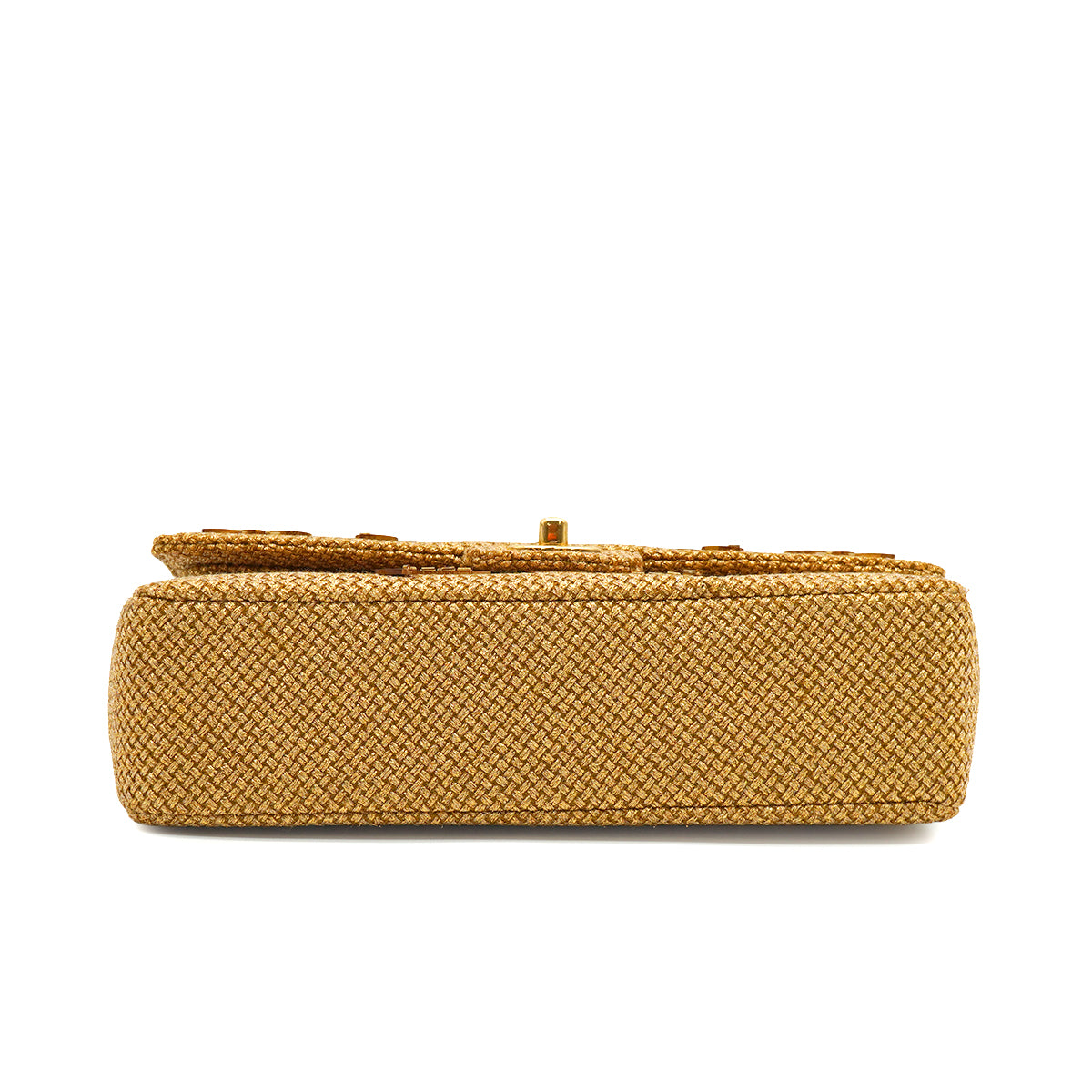 CHANEL CLASSIC FLAP MEDIUM CHAIN SHOULDER BAG RAFFIA MIRROR METALLIC GOLD LAMB SKIN GOLD HARDWARE 90347161