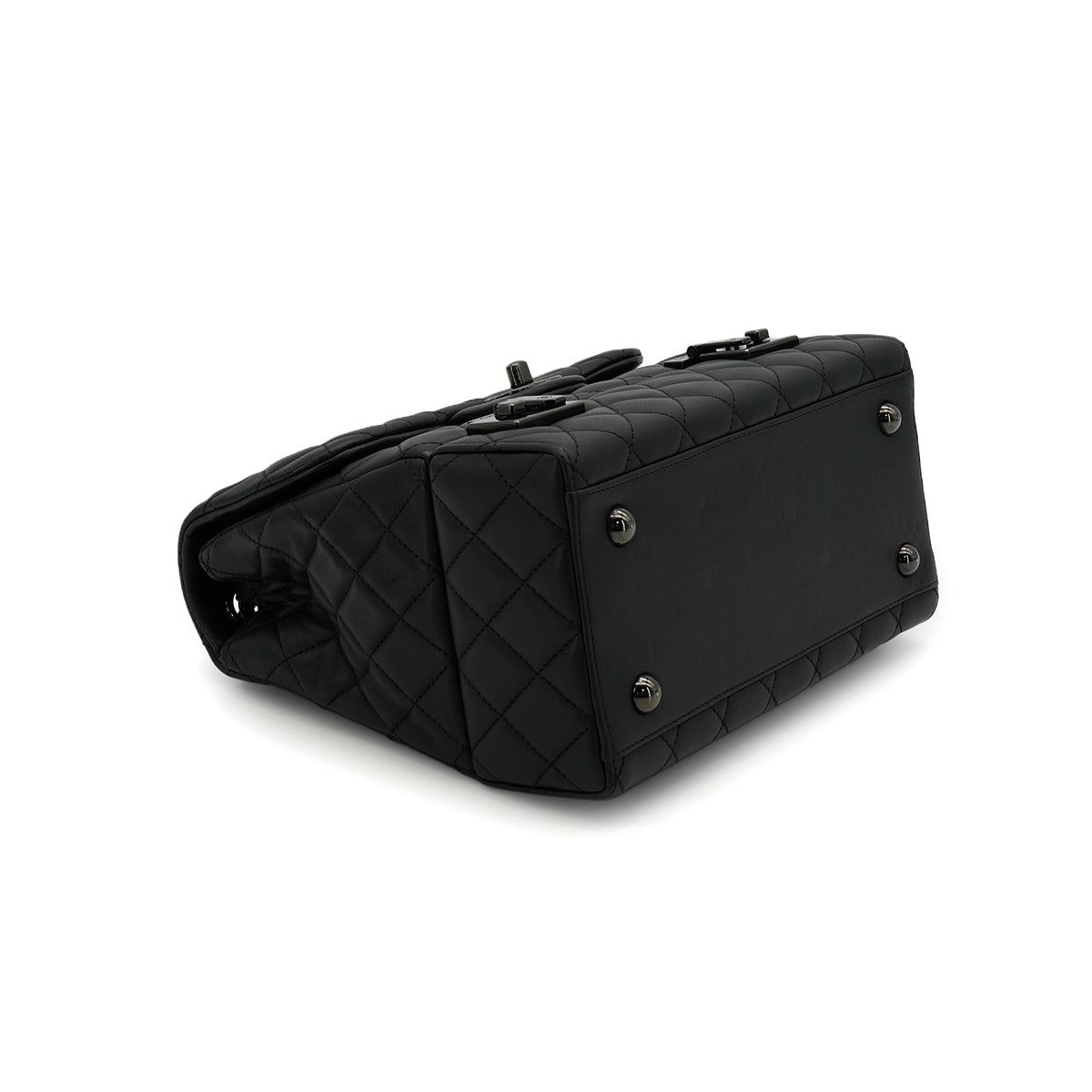 CHANEL COCKPIT FLAP CHAIN SHOULDER BAG BLACK LAMB SKIN BLACK HARDWARE 90341898