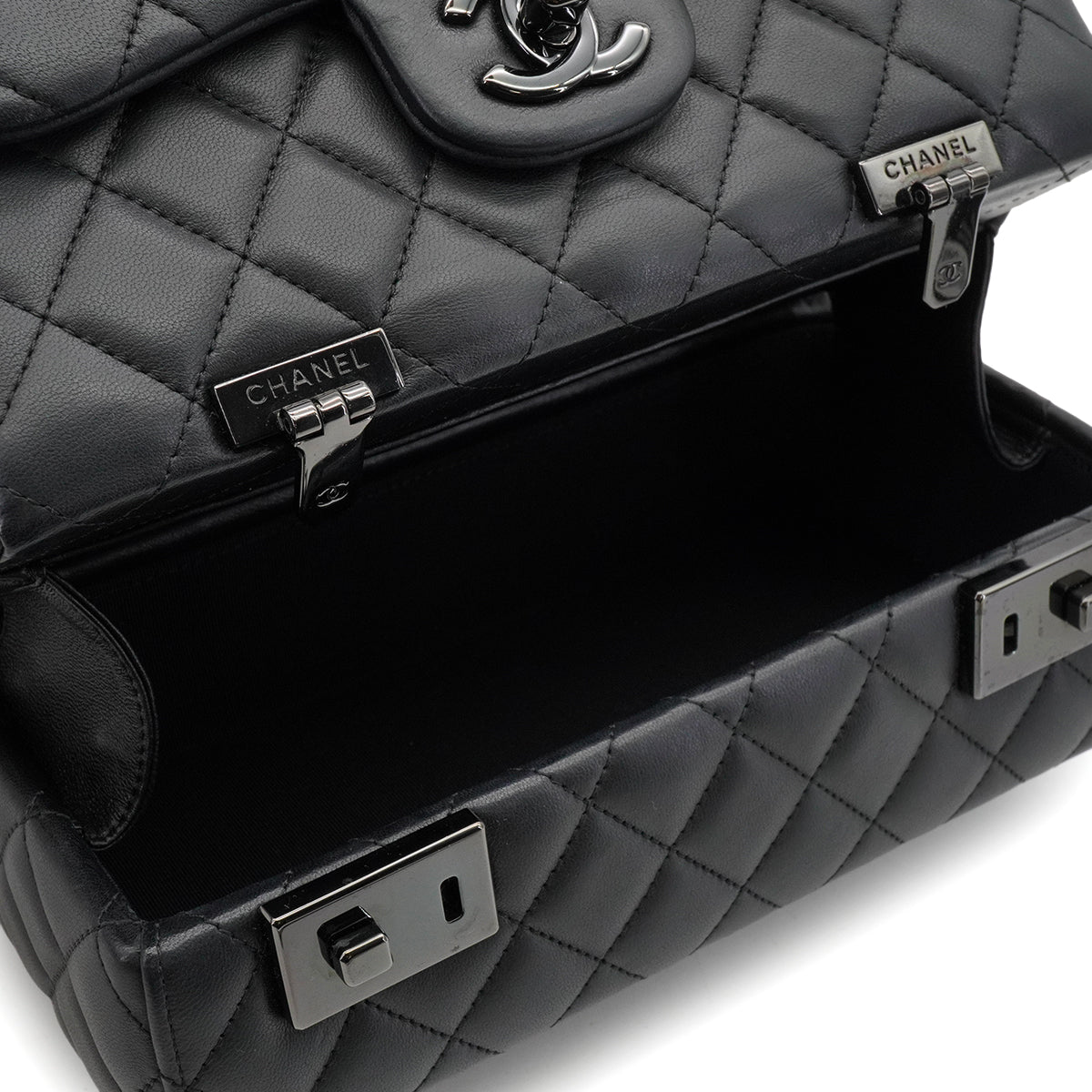 CHANEL COCKPIT FLAP CHAIN SHOULDER BAG BLACK LAMB SKIN BLACK HARDWARE 90341898
