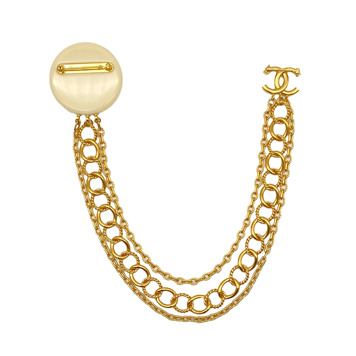 CHANEL COCOMARK CHAIN BROOCH WHITE GOLD ACCESSORY B18A 90325624