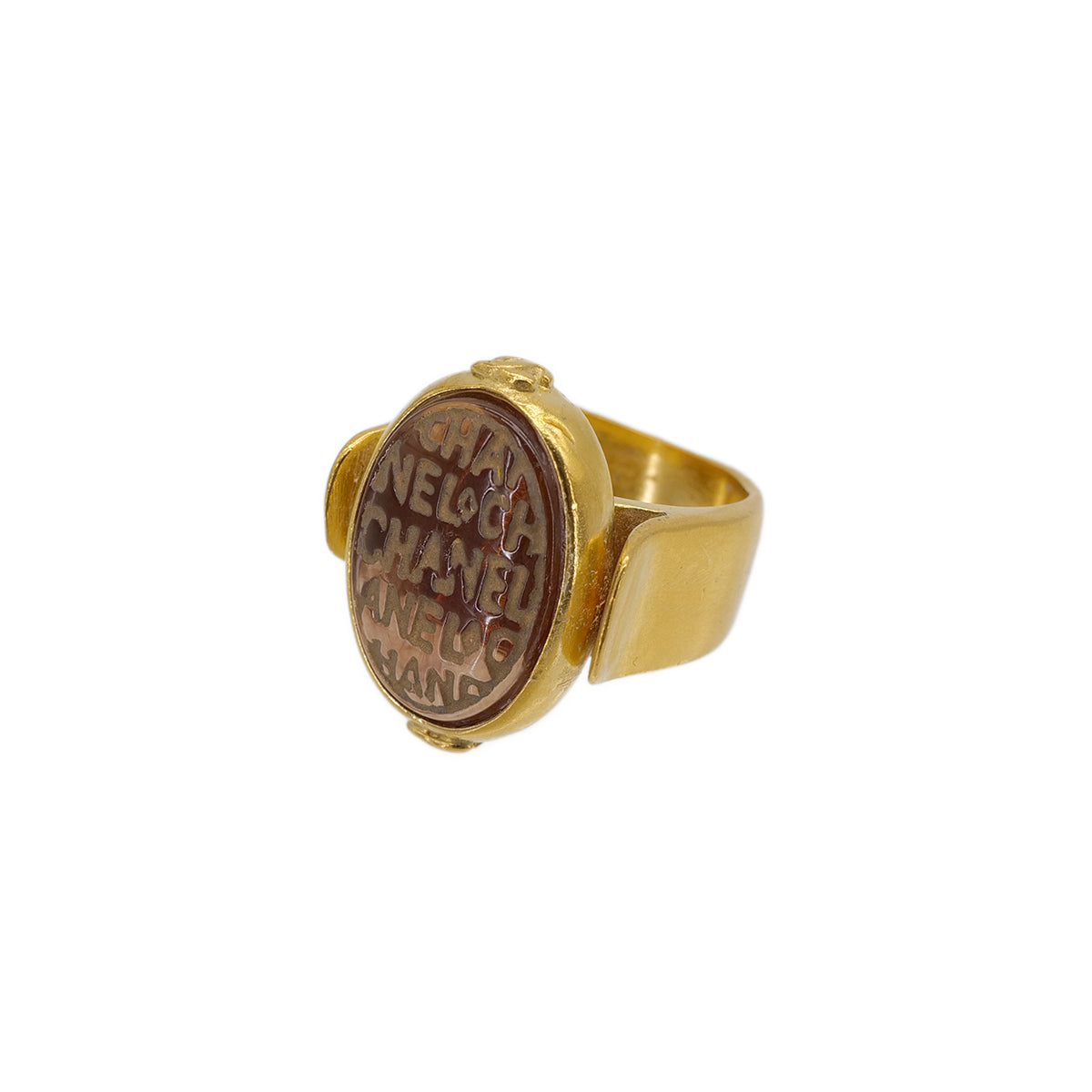VINTAGE CHANEL COCOMARK LOGO COLOR STONE RING GOLD ACCESSORY 99A 90322162
