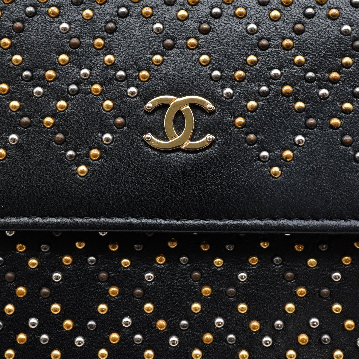 CHANEL COCOMARK LONG WALLET STUDS BLACK LAMB SKIN GOLD HARDWARE 90340477