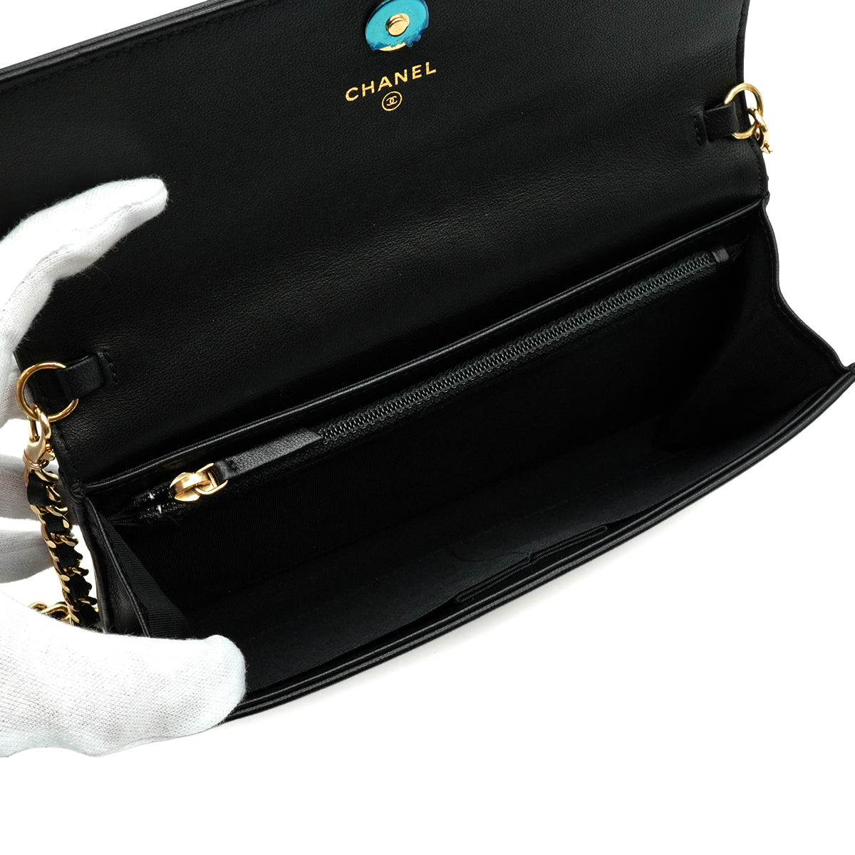 CHANEL COCOMARK LONG WALLET STUDS BLACK LAMB SKIN GOLD HARDWARE 90340477